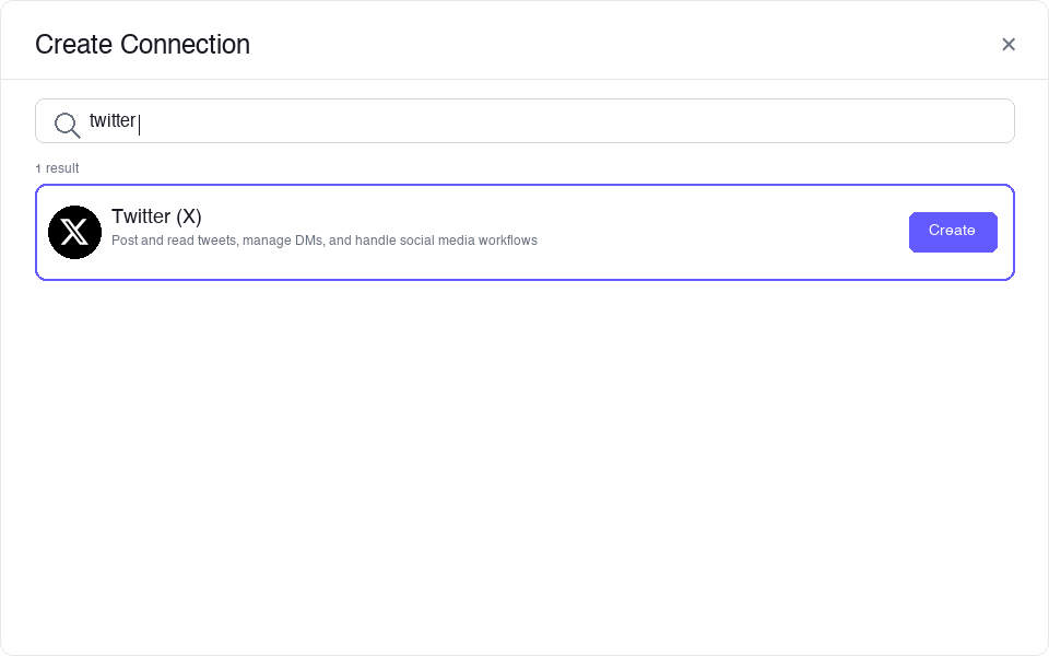 Search for Twitter and create a new connection in Scalekit AgentKit